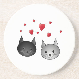 Cute Black and Grey Cats, with Hearts. Coaster