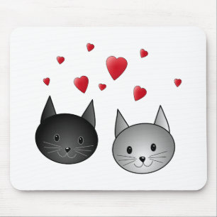 Cute Black and Grey Cats, with Hearts. Mouse Mat