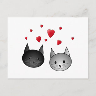 Cute Black and Grey Cats, with Hearts. Postcard