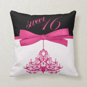 Cute Black and Hot Pink Sweet 16 Chandelier Pillow
