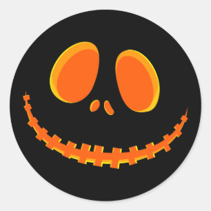 Cute Black and Orange Happy Halloween Pumpkin Face Classic Round Sticker