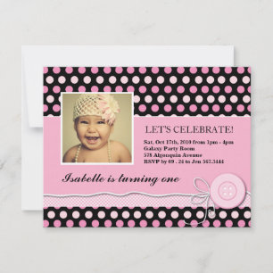 Cute Black and Pink Birthday Party Invitation