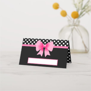 Cute Black And Pink Bow Place Card
