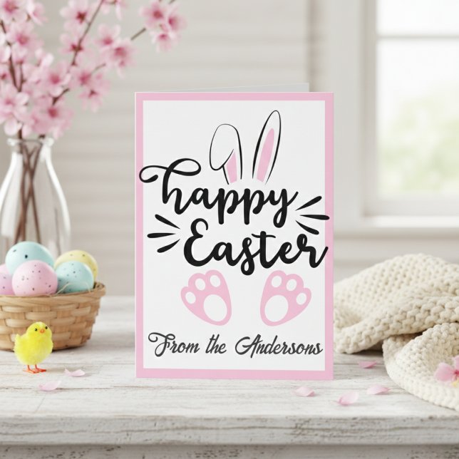 Cute Black and Pink Bunny Happy Easter Custom Holiday Card (Cute Black and Pink Bunny Happy Easter Custom Holiday Card)