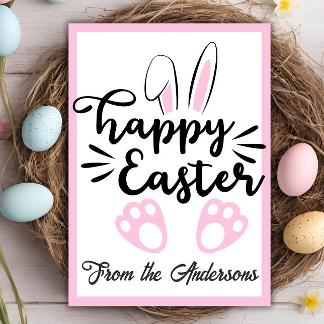 Cute Black and Pink Bunny Happy Easter Custom Holiday Card (Cute Black and Pink Bunny Happy Easter Custom Holiday Card)