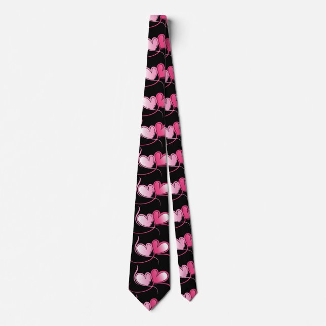 Cute Black And Pink Heart Pattern Tie (Front)