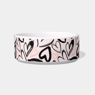 Cute black and pink valentines day hearts fur baby bowl