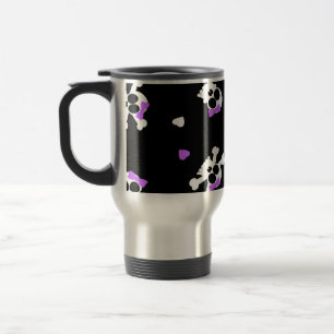 Cute Black and Purple Skull and Heart Print Travel Mug