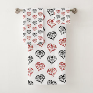 Cute Black and Red Blazing Heart pattern Bath Towel Set