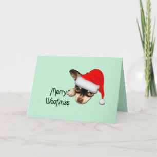 Cute Black and Tan Chihuahua Puppy with Santa Hat Card