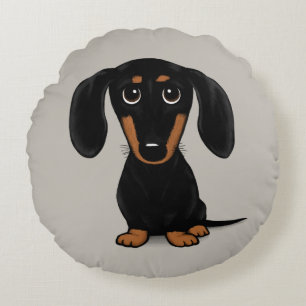 Cute Black and Tan Dachshund Cartoon Wiener Dog Round Cushion