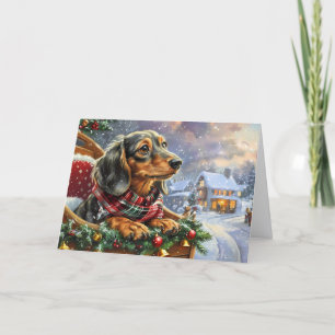 Cute Black and Tan Dachshund Christmas Holiday Card