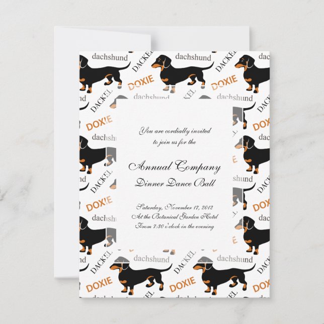 Cute Black and Tan Dachshund Pattern Invitation (Front)