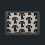 Cute Black and Tan Dachshund Pattern | Wiener Dogs Trifold Wallet<br><div class="desc">Wiener Dog Lover's Wallet. This cute Dachshunds wallet makes an original gift. Smooth coated black and tan Doxie pattern. Visit Jenn's Doodle World for more cartoon dogs featuring many dog breeds.</div>
