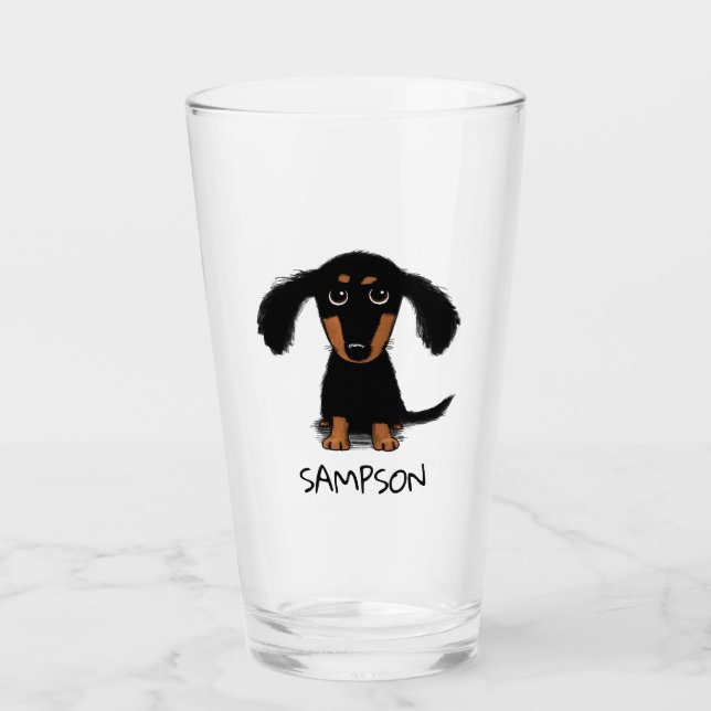 Cute Black and Tan Dachshund Puppy Dog Custom Glass (Front)