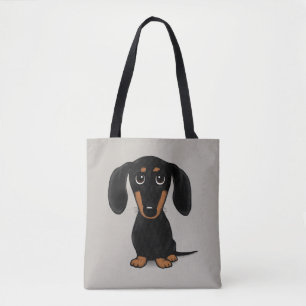 Cute Black and Tan Dachshund Wiener Dog Cartoon Tote Bag