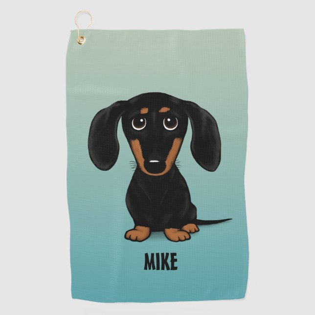 Cute Black and Tan Dachshund Wiener Dog Custom Golf Towel (Front)
