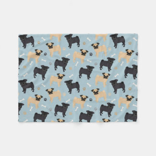 Cute Black and Tan Pugs Pattern Fleece Blanket