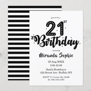 Cute Black and White 21st Birthday Invitations