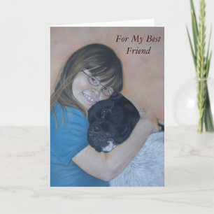 Cute black and white akita cuddling best friend card