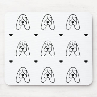 Cute Black and White Basset Hound Heart Pattern Mouse Mat