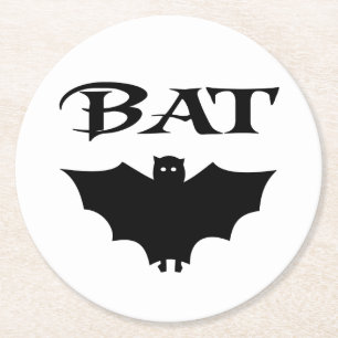 Cute Black And White Bat Halloween  Round Paper Coaster