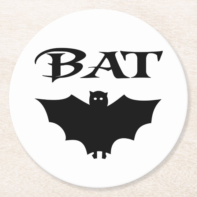 Cute Black And White Bat Halloween  Round Paper Coaster (Front)