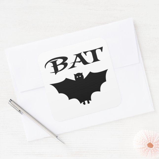Cute Black And White Bat Halloween Square Sticker (Envelope)