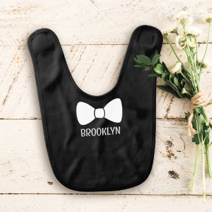 Cute Black and White Bow Tie Personalised Baby Bib