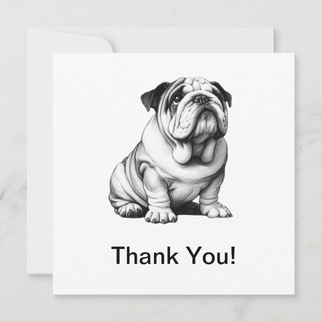 Cute black and white bulldog sketch thank you card (Front)