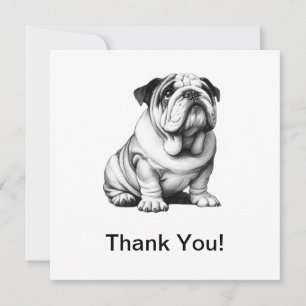 Cute black and white bulldog sketch thank you card