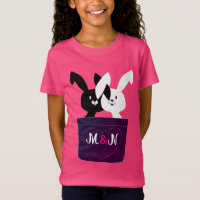 Cute Black And White Bunnies With Monogram Cartoon