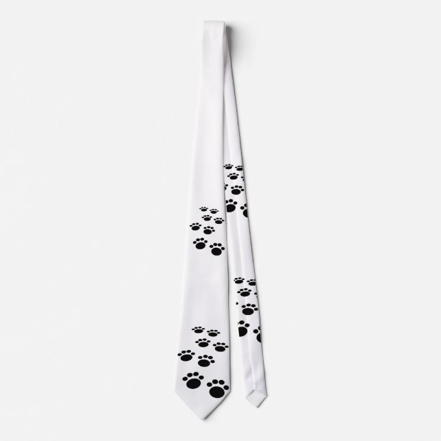 Cute Black And White Cartoon Pet Paw Trail Tie (Front)