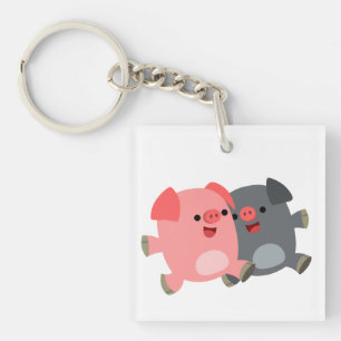 Cute Black and White Cartoon Pigs Acrylic Keychain