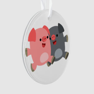 Cute Black and White Cartoon Pigs Acrylic Ornament