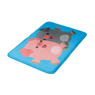 Cute Black And White Cartoon Pigs Bath Mat