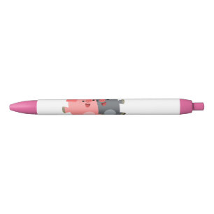Cute Black and White Cartoon Pigs Black Ink Pen