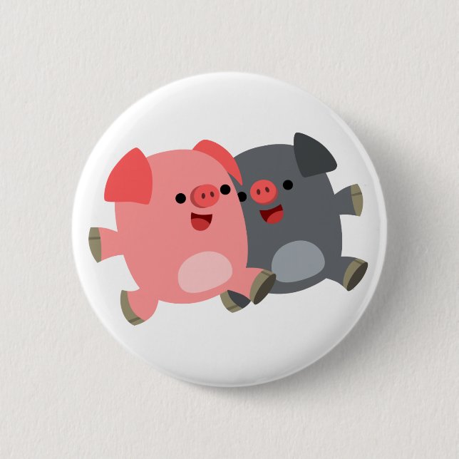 Cute Black and White Cartoon Pigs Button Badge (Front)