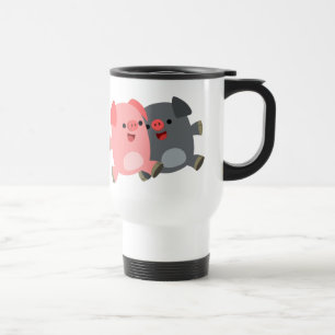 Cute Black and White Cartoon Pigs Commuter Mug