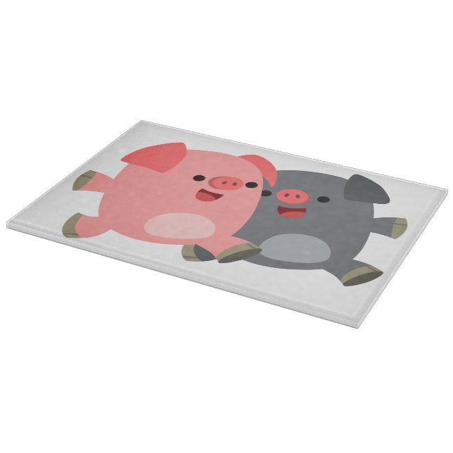 Cute Black and White Cartoon Pigs Cutting Board (Corner)