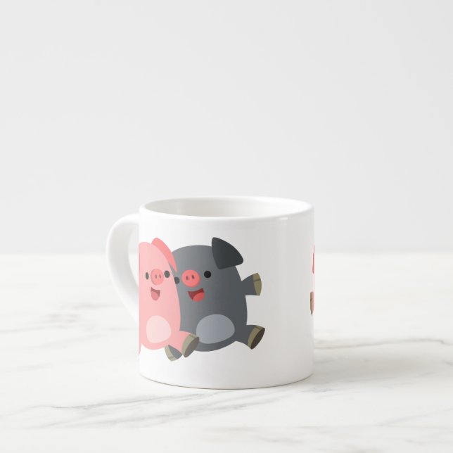 Cute Black and White Cartoon Pigs Espresso Mug (Front Left)