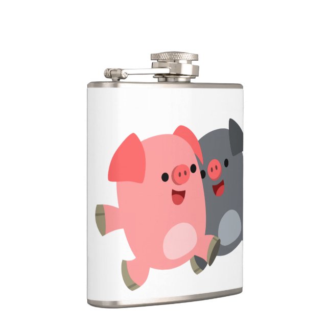 Cute Black and White Cartoon Pigs Hip Flask (Right)