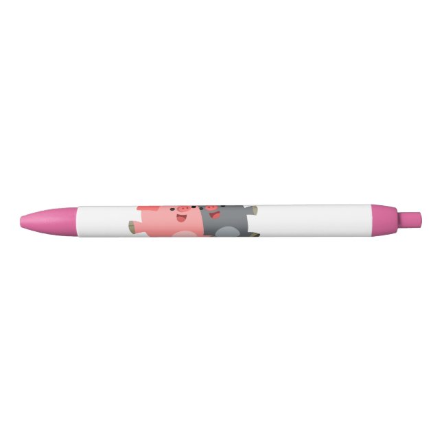 Cute Black and White Cartoon Pigs Ink Pen (Front)