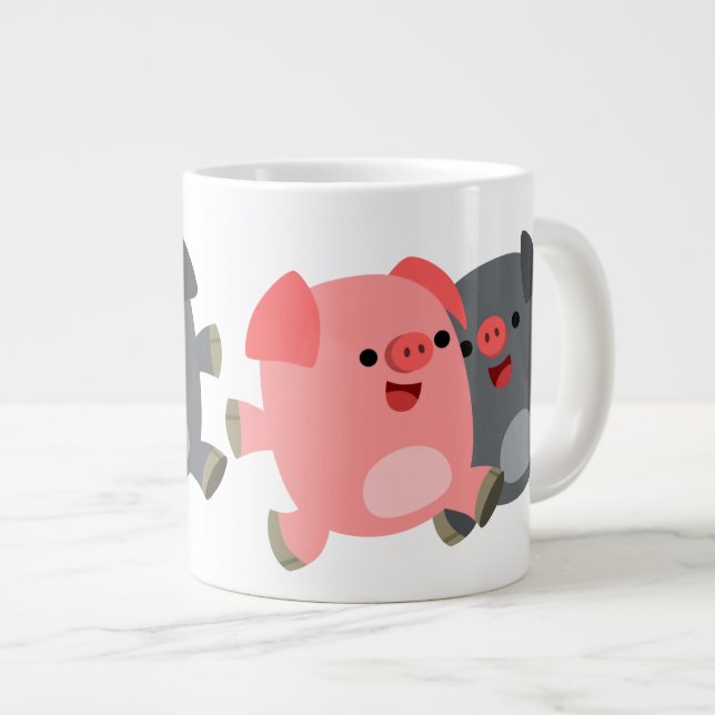 Cute Black and White Cartoon Pigs Jumbo Mug (Front Right)