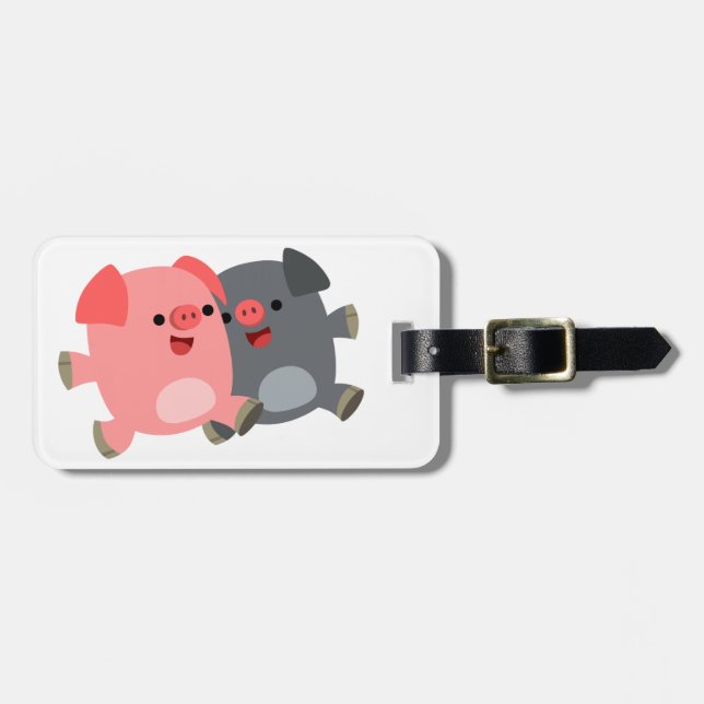 Cute Black and White Cartoon Pigs Luggage Tag (Front Horizontal)