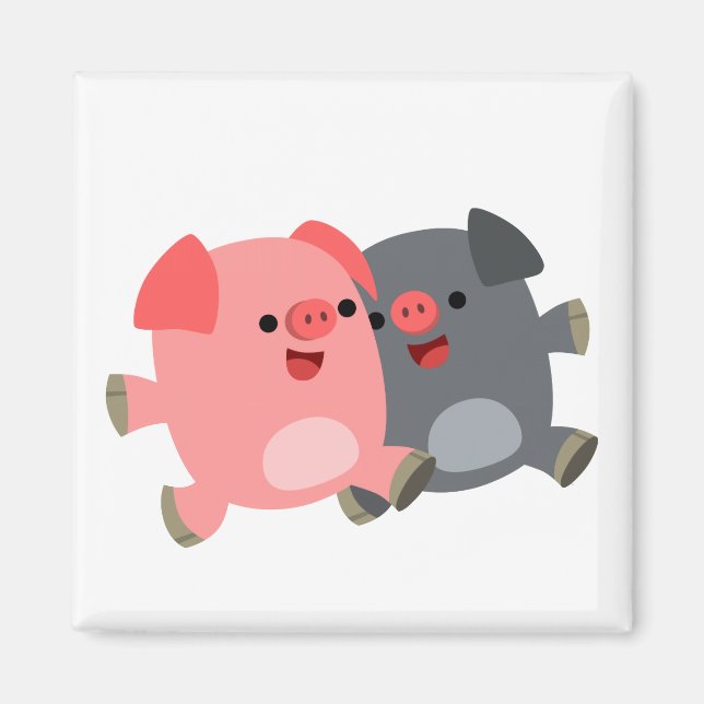 Cute Black and White Cartoon Pigs Magnet (Front)
