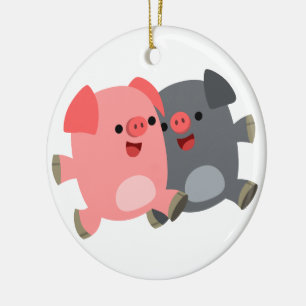 Cute Black and White Cartoon Pigs Ornament