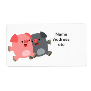 Cute Black and White Cartoon Pigs Shipping Label