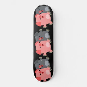 Cute Black and White Cartoon Pigs Skate Board