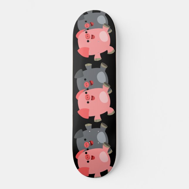 Cute Black and White Cartoon Pigs Skate Board (Front)